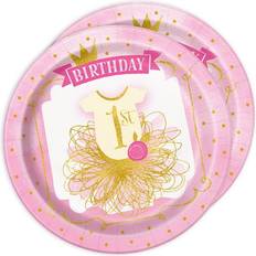 Cheap Disposable Plates Unique Party 58155 23cm Pink and Gold Girls 1st Birthday Party Plates, Pack of 8