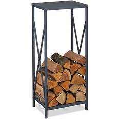 Täljsten Kamintillbehör Relaxdays Vedhylla Trähammare Metall HBT 80,5 x 34 x 25 cm