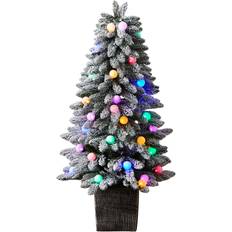 Polyester Christmas Trees Nearly Natural 4ft. Winter Flocked Pre-Lit Artificial with Christmas Tree