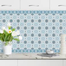 Azulejos Crédence Cuisine Mélange De Carreaux Géométriques Croisés Bleu Gris