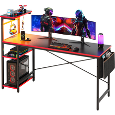 Black Gaming Desks Bestier RGB Gaming Desk With Storage Shelf & Side Pocket, 62"W, Black 3D Carbon Fiber