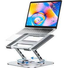 Adjustable Laptop Stand for Desk, Ergonomic Laptop Riser with 360° Rotating Base, Foldable Notebook Computer Holder Stand Compatible with MacBook Air Pro, Dell XPS, more 10-17" Laptops, Silver