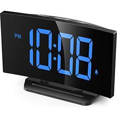Alarm Clocks Shein Digital Alarm Clock for Bedrooms, Digital Clock with Modern Curved Design, Conspicuous Blue LED Numbers, 6 Levels Brightness, 2 Volume, 3 Alarm Tones