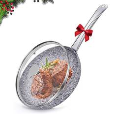 Branded 8in-ultra nonstick small fry pan with lid granite fry stone earth coat