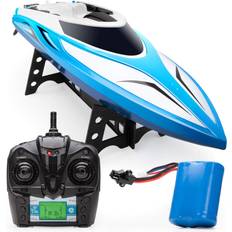 RC Boats Force1 Force1 Velocity H102 RC Boat Remote Control Boat for Pools and Lakes, Fast RC Boats for Adults and Kids with 20 mph Speed, 4 Channel 2.4GHZ Remote Control, and Rechargeable Boat Battery Blue