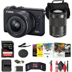 Digital Cameras Canon EOS M200 Mirrorless Camera with 15-45mm and 55-200mm Lenses Black 3699C009 64GB Card Card Reader Corel Photo Software Case Flex Tripod Memory Wallet Kit