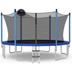 Trampolines Costway Outdoor Recreational Trampoline with Ladder and Enclosure Net-12 ft