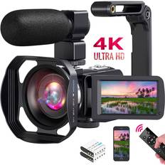 CLoxks Video Camera Camcorder 4K 48MP 60FPS Camcorder 18X WiFi Vlogging Camera for YouTube, Webcam Video Camcorder with Microphone, Handhold Stabilizer, 2.4G Remote Control