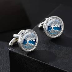 Shein Tree Pattern Glass & Alloy Cufflinks, Men's Gift