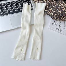 Shein Handskar & Vantar Shein Pair Of Women's White Solid Color Fashionable Knitted Wool Fingerless Gloves, Suitable For Daily Wear In Autumn And Winter To Keep Warm