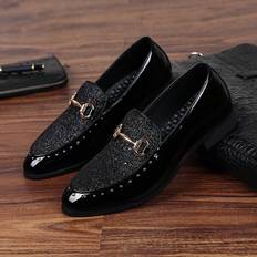 Shein Men's Colorful Pattern Design Loafers With Elements, Low Cut Slip-on Soft Leather & Sole Casual Shoes, Pointed Toe Business Dress Shoes For Wedd