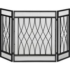 Electric Fireplaces Homcom 3-Panel Folding Fireplace Screen Metal Mesh Fire Spark Guard Black