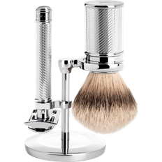 Barbersæt Mühle Barbersæt med DE-skraber, Silvertip Fibre Barberkost og Holder, Traditional, Black