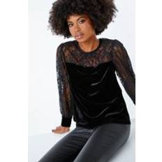 Velvet Blouses Roman Velvet Lace Sleeve Top in Black