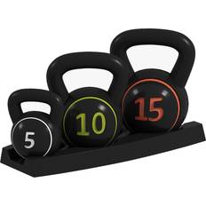 Three-Piece Kettlebell Set, 5lbs, 10lbs, 15lbs with Storage Tray