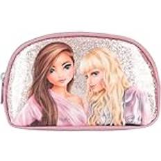 Depesche 12635 TOPModel Glitter Queen Kosmetiktasche in Rosa mit Glitzersteinen, Beauty Case mit Innentasche