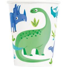 Blue Paper Cups Unique Party Supplies 82215 Paper Cups-9oz-Blue & Green Dinosaur Party-Pack of 8, Multicoloured