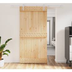 vidaXL Con Set Hardware 100x210 cm Legno Massello Pino - Marrone Porta Scorrevole Vetro Crepi Sinistra (100x210cm)