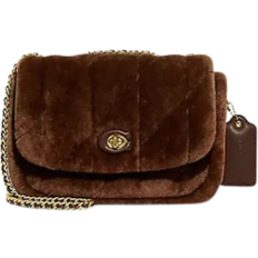 Coach Pillow Madison Shoulder Bag In Shearling With Quilting - Brass/Bison Brown