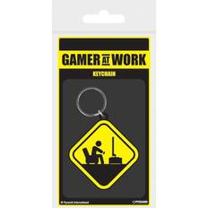 At Work Rubber Keychain Caution Sign