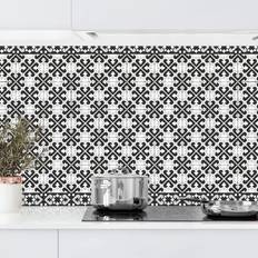 Azulejos Crédence Cuisine Mélange De Carreaux Géométriques Cųurs Noirs