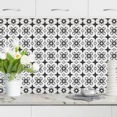 Azulejos Crédence Cuisine Mélange De Carreaux Géométriques Floral Noir