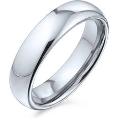 Unisex - Wedding Rings Bling Jewelry Plain Dome Couples Wedding Band Polish Titanium Rings Silver Tone 5MM