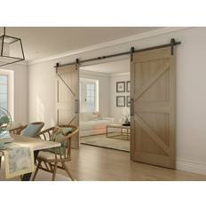 Gate Villar Home Designs Standard Double Track Barn Door Hardware Kit, Stainless Steel in Black Wayfair Black