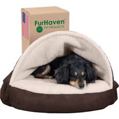 FurHaven Sherpa & Suede Snuggery Cooling Gel Foam Dog Bed Espresso, 26-inch