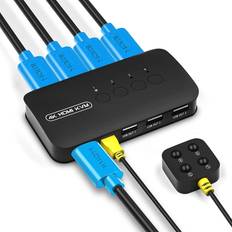 HDMI KVM Switch, USB KVM Selector for 4 Computers Sharing 1 Monitor and 3 USB Devices, Switcher Box for Mouse, Keyboard, Scanner, Printer