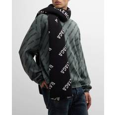 Balenciaga Scarfs Balenciaga Allover Logo Scarf Virgin Wool - Black