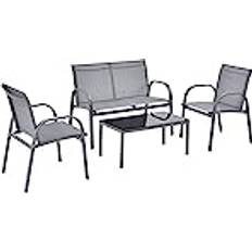 Beistelltische [en.casa] Gartenmöbel-Set Gagra Stühle mit Sitzbank und Tisch Hellgrau Beistelltisch