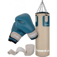 Ensembles de Boxe Scsports Set de Sacs de Boxe Gants de Boxe, Bandages de Boxe, Chaîne en Acier, Rembourrage Lourd, Beige/Bleu Jeu de Sacs de Frappe, Kit d'Entraînement