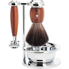 Shaving Sets Mühle Barbersæt med DE-skraber, Black Fibre Barberkost, Holder og Skål, Vivo, Blommetræ