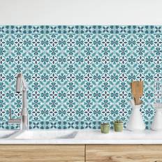 Tiles Küchenrückwand Fliesenoptik Geometrischer Fliesenmix Blüte Türkis