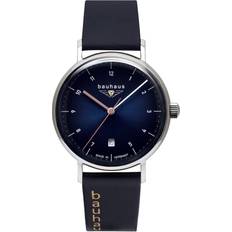 Bauhaus 2141-3 Navy Blue And Leather Wristwatch