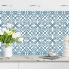 Tiles Küchenrückwand Fliesenoptik Geometrischer Fliesenmix Kreise Blaugrau