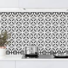 Azulejos Crédence Cuisine Mélange De Carreaux Géométriques Fleurs Noir