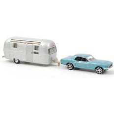 Norev Ford Mustang 1968 Metallic Blue And Airstream Caravan 1:43