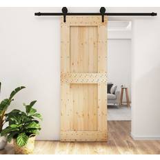Porte vidaXL Con Set Hardware 80x210 cm Legno Massello Pino - Marrone Porta Scorrevole Destra (50x210cm)