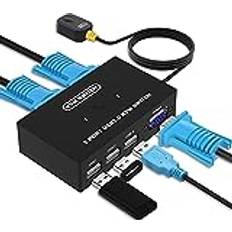 DGODRT USB VGA KVM Switch for 2 PC Sharing 1 Video Monitor and 3 USB Devices, Keyboard Mouse Scanner Printer, for Laptop PC Windows Mac OS System