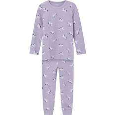 Lila Nachtwäsche Name It Unicorn Rib Nightset - Lavender Aura (13221101)