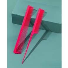 Shein Comb Set Includes 1pc Solid Color Tail Comb And Long Handle Comb Hair Brush