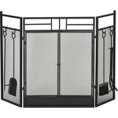 Chimeneas Homcom 3 Panel Folding Fire Screen with Double Door Fireplace Tool Accessary