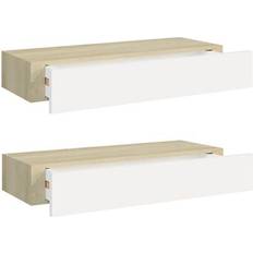 vidaXL 330264 Oak/White Estantería de Pared 60cm 2pcs