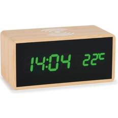 Väckarklockor Atlanta Digital väckarklocka LED-display med trådlös laddning induktiv laddningsfunktion bambufodral – 2602