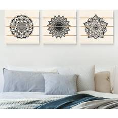 Libri da Colorare Impression sur bois Mandala Flower Sun Illustration Set Black And White