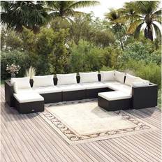 vidaXL Patio Lounge Set 9 Piece With Cushions Poly Rattan Black Furniture Conjunto de Sala de Exterior