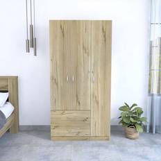 FM FURNITURE Eureka Light Oak Wardrobe 35.4x70.8"