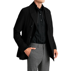 Men - Polyester Coats Kenneth Cole Men's Double-Breasted Peacoat - Black